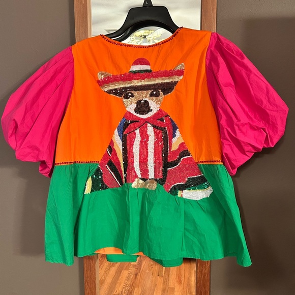 QUEEN OF SPARKLES Tops - Queen of Sparkles Cinco de Mayo Dog SEQUIN Top